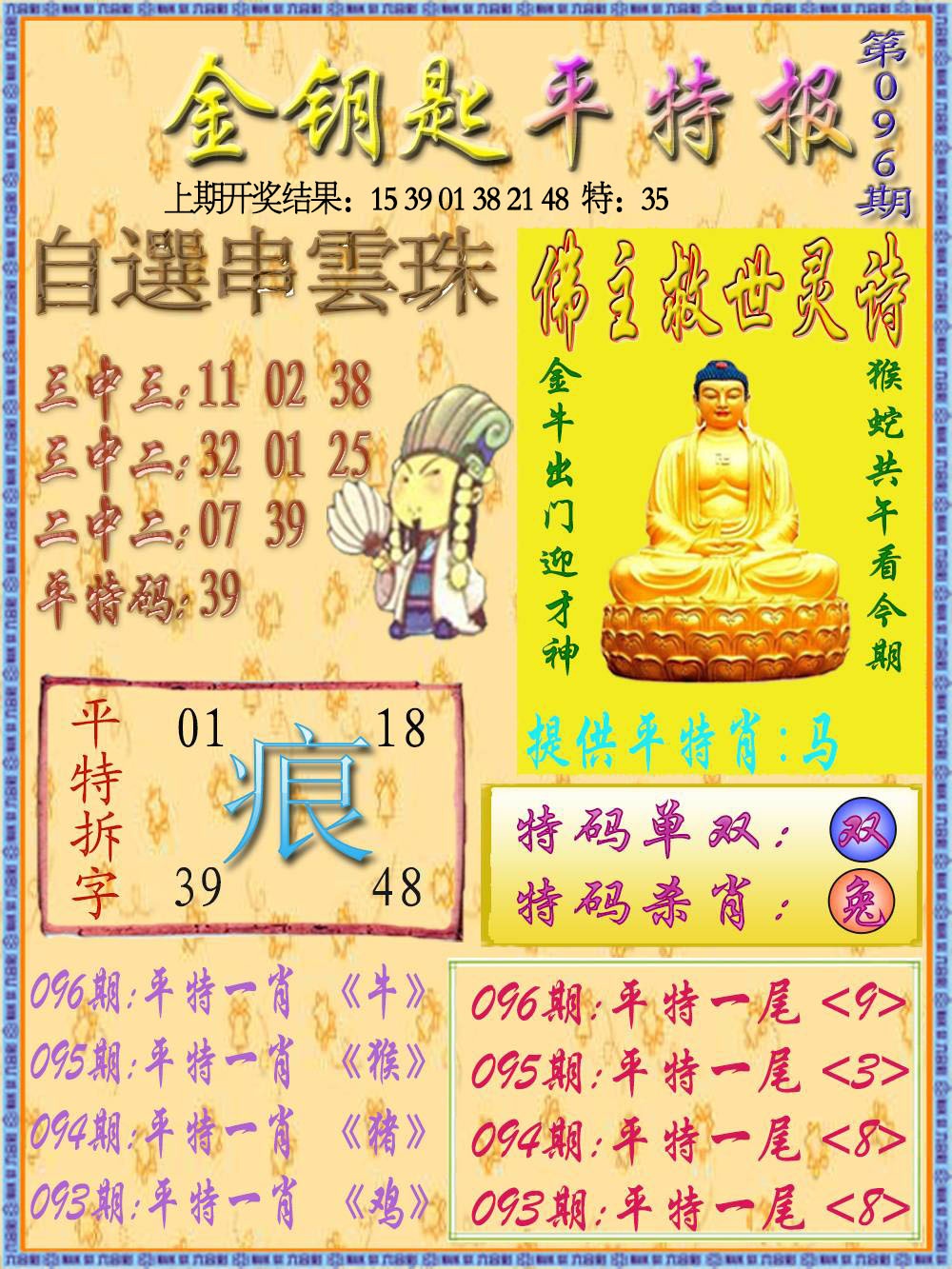 096期金钥匙平特报[图]